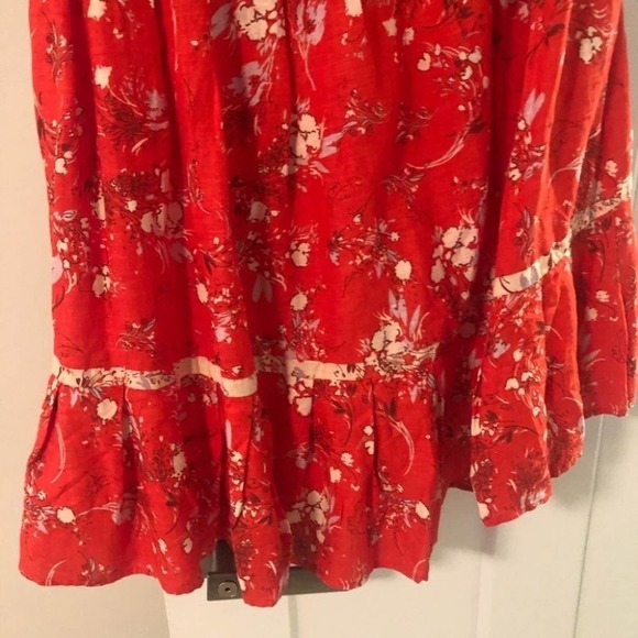 FREE PEOPLE Linen All Mine One Shoulder Red Floral Mini Dress Size Medium NWOT - Picture 9 of 12
